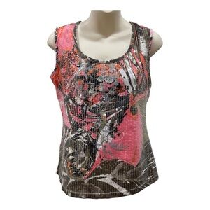 Tribal Extensible Sleeveless Multicolor Sequin Top Size M/M Cotton Blend